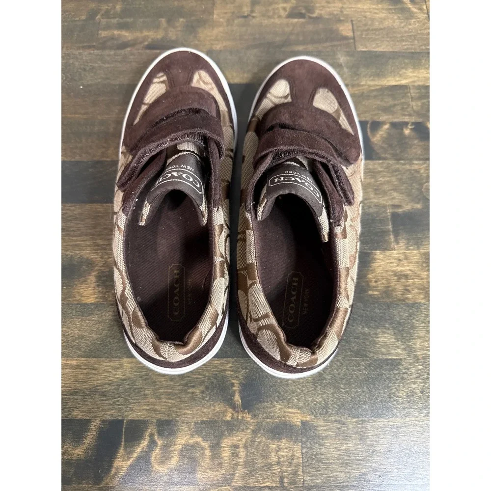 Coach‎ Womens Signature Monogram Suede Hook and Loop Sneakers Brown A2560 6B